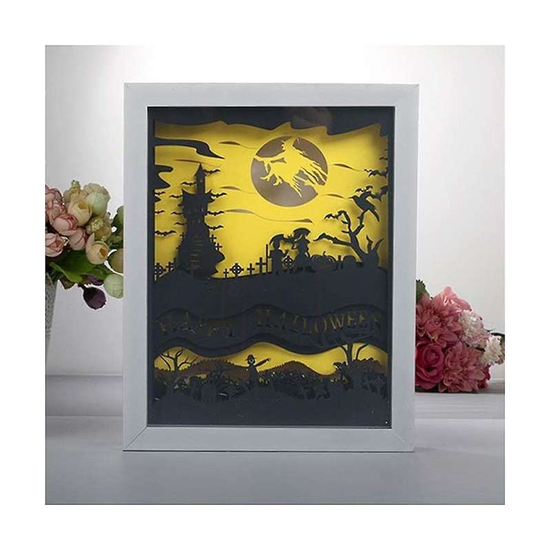 Halloween 3d Paper Carving Light, Shadow Painting Desk Lamp,papercut Light Boxes,diy Nightscape