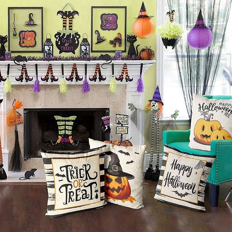 Halloween Decorations Throw Pillow Covers 18X18 Set of 4 Halloween Decor Farmhouse Pumpkin Cushion C
