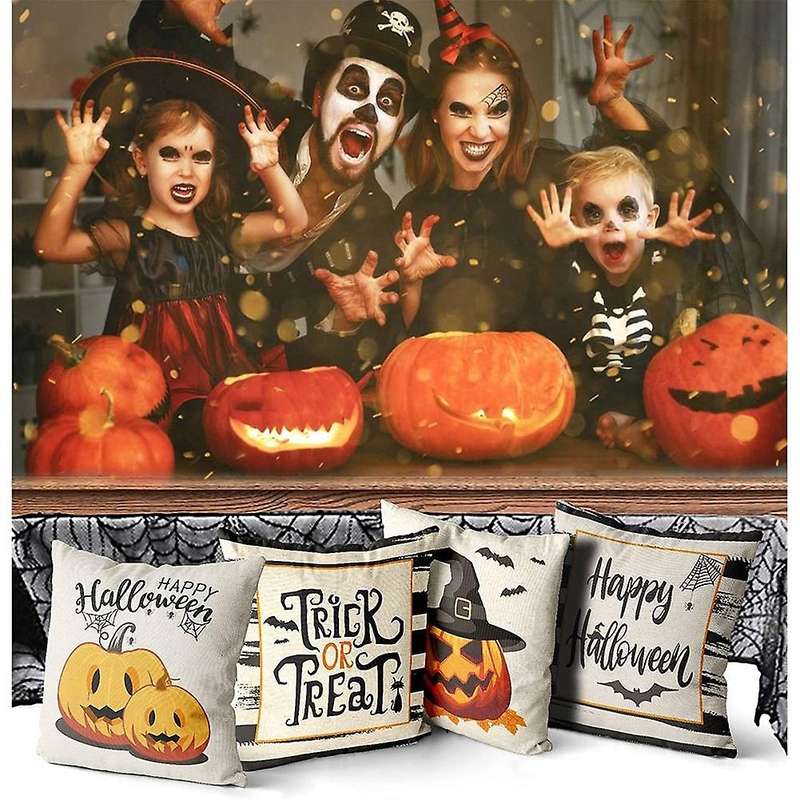 Halloween Decorations Throw Pillow Covers 18X18 Set of 4 Halloween Decor Farmhouse Pumpkin Cushion C