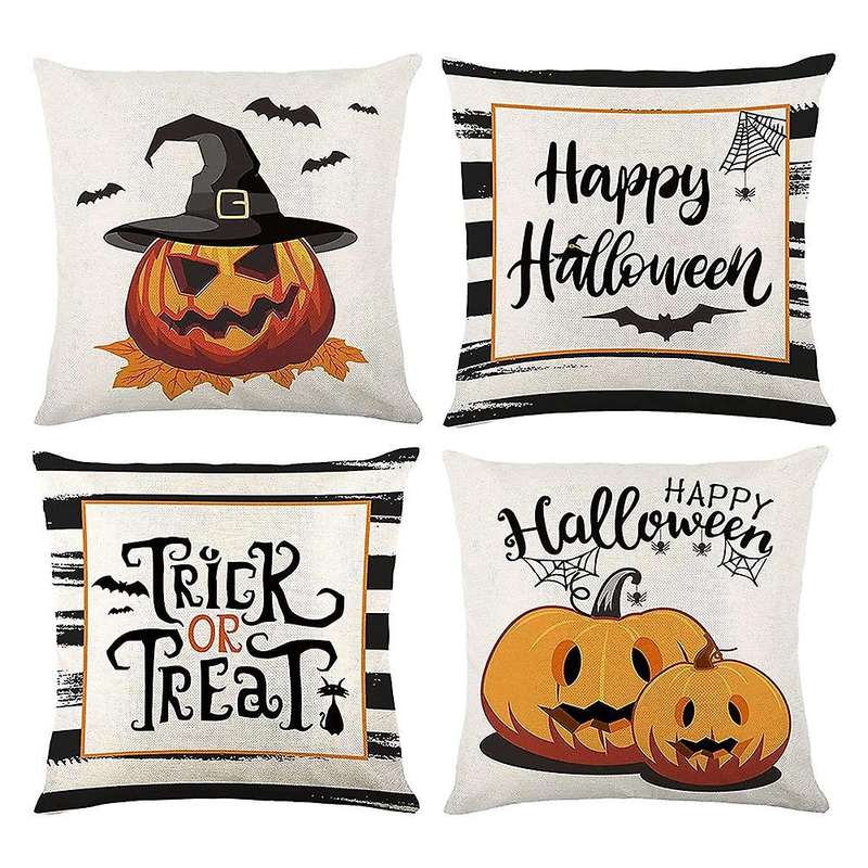 Halloween Decorations Throw Pillow Covers 18X18 Set of 4 Halloween Decor Farmhouse Pumpkin Cushion C