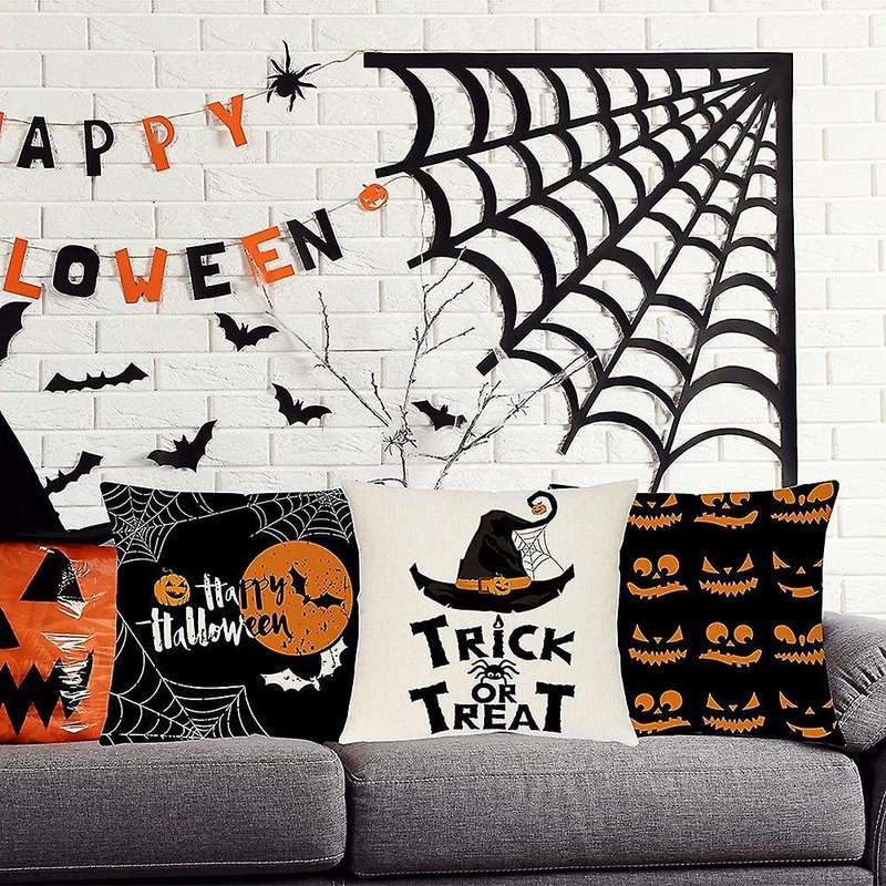 Halloween Decorations Throw Pillow Covers 18x18 Set of 4 Halloween Pillow Case for Cushion Sofa Bed