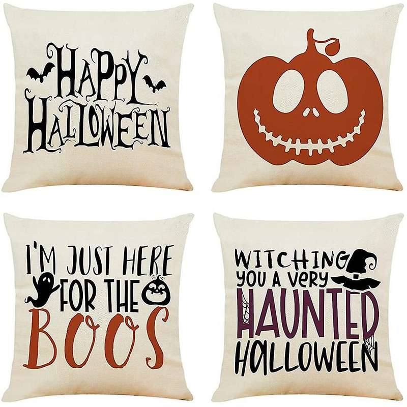 Halloween Decorative Throw Pillow Covers 18X18 Set of 4 for Couch,Farmhouse Cushion Cover Indoor or