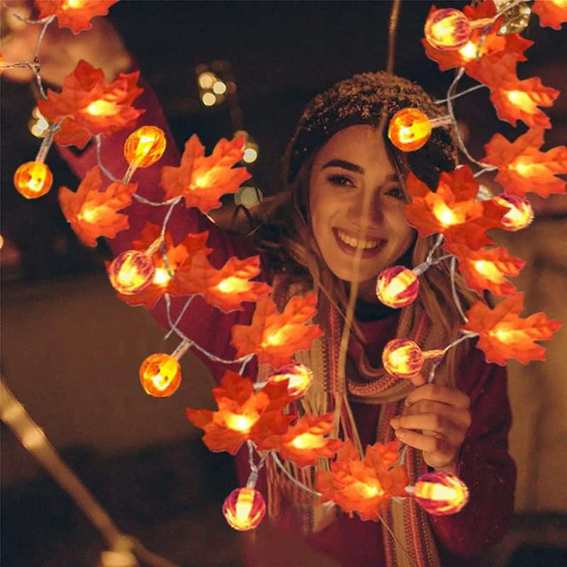 Halloween Decorations Thanksgiving Decor Pumpkin Decoration Halloween Lights, 20 Led Lighted Garland