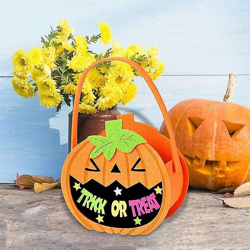 Halloween Candy Felt Holder Bag Halloween Party Pumpkin Candy Bucket Gift Bags for Snacks for Kids-B