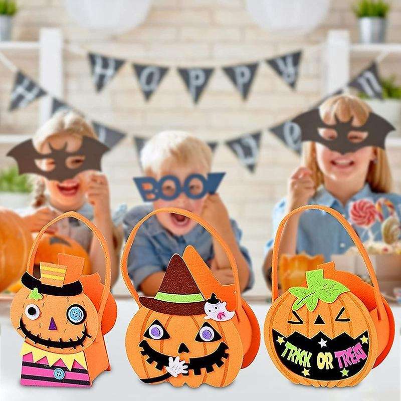 Halloween Candy Felt Holder Bag Halloween Party Pumpkin Candy Bucket Gift Bags for Snacks for Kids-B