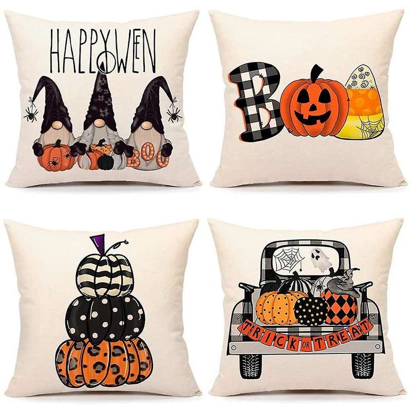 Halloween Decor Pillow Covers 18X18 Set of 4 Farmhouse Decorations Outdoor Throw Cushion Case for Ho