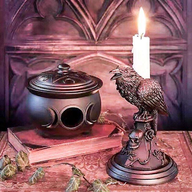 Halloween Gothic Owl Bat Candlestick Desk Ornaments Resin Candle Holder Animal Statue Figurines