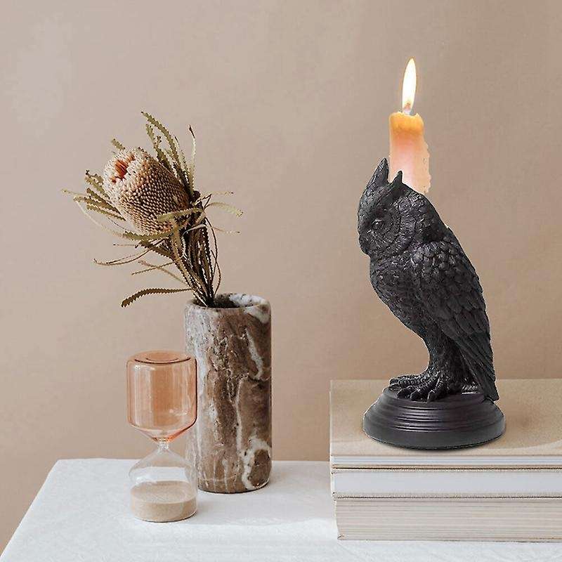 Halloween Gothic Owl Bat Candlestick Desk Ornaments Resin Candle Holder Animal Statue Figurines