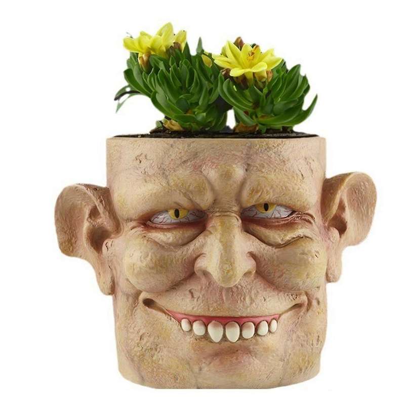 Halloween Horror Human Face Flower Pot Home Decoration Indoor Resin Cactus Fleshy Flower Pot Balcony