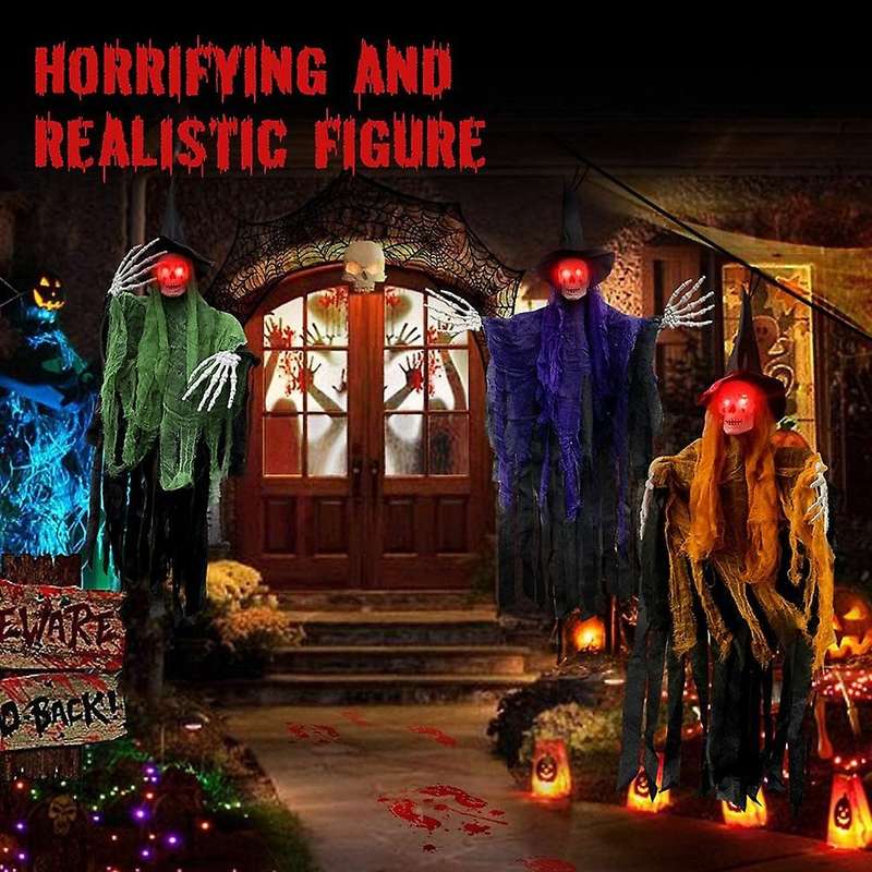 Halloween Hanging Ghost with Glowing Eyes, Hanging Skeleton Decoration, Hanging Grim Outdoor Indoor
