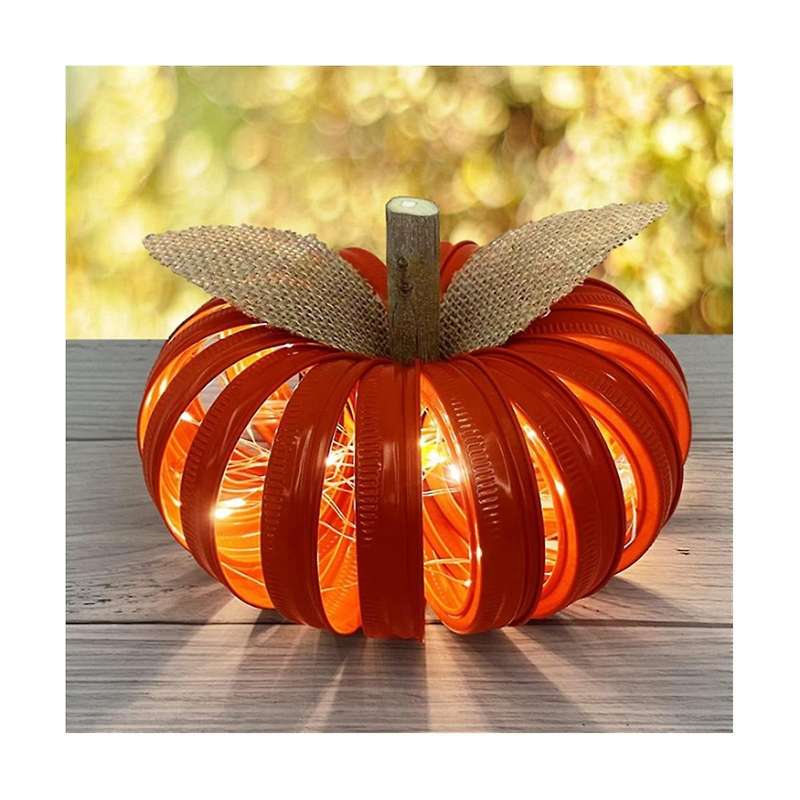 Halloween Mason Jar Lid Pumpkin Led Light Glowing Ornament Pumpkin Lantern Ornaments