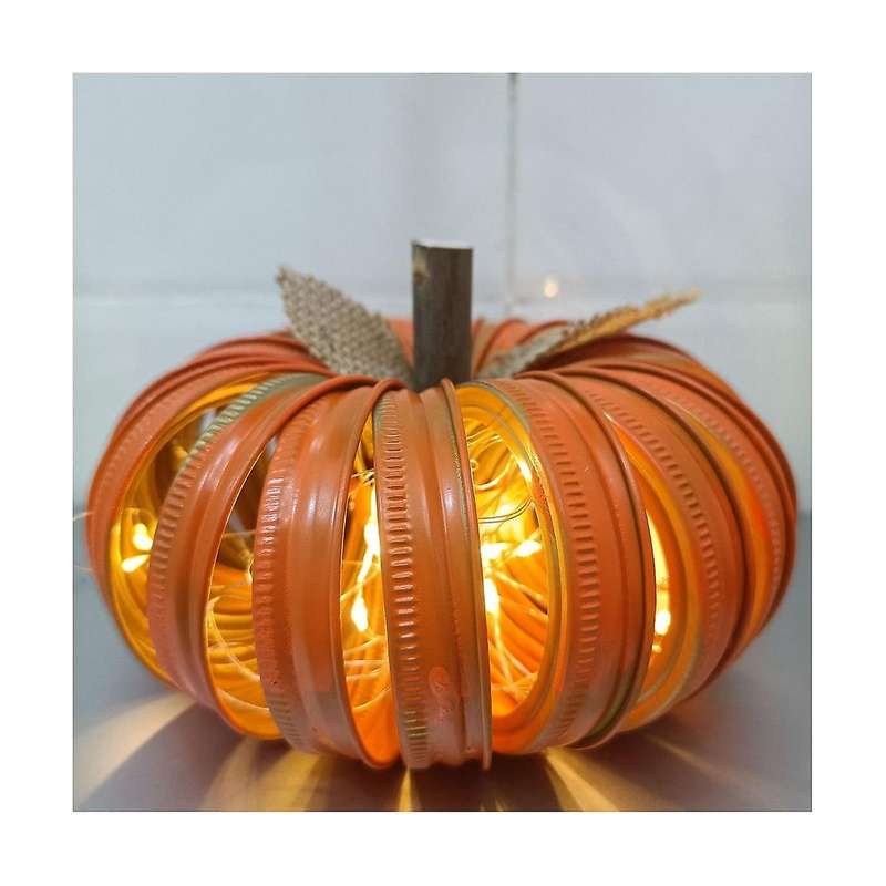 Halloween Mason Jar Lid Pumpkin Led Light Glowing Ornament Pumpkin Lantern Ornaments