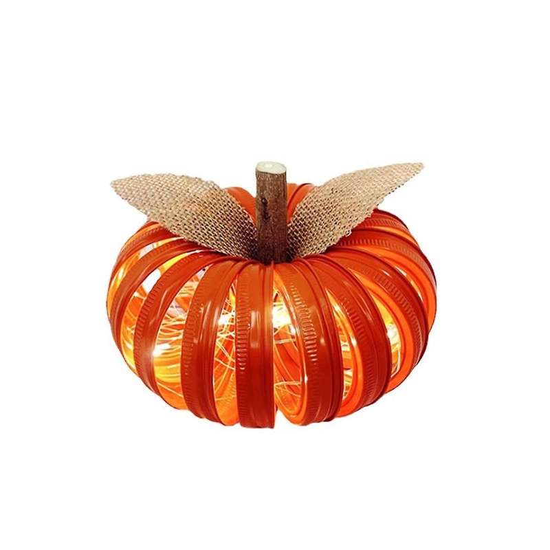 Halloween Mason Jar Lid Pumpkin Led Light Glowing Ornament Pumpkin Lantern Ornaments