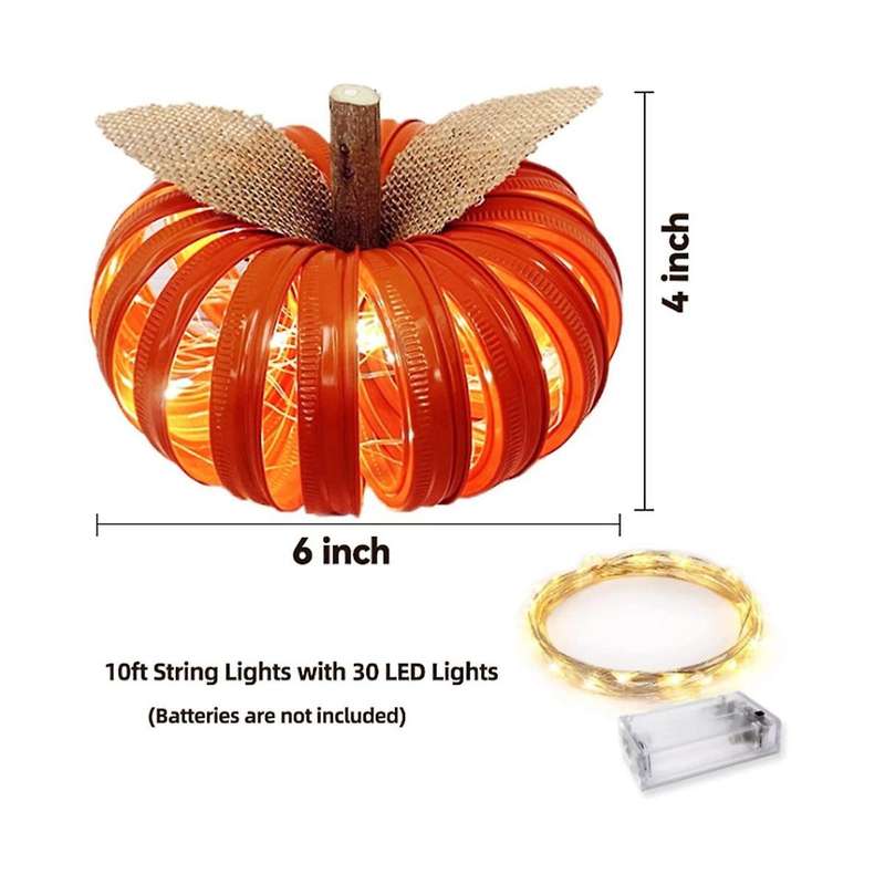 Halloween Mason Jar Lid Pumpkin Led Light Glowing Ornament Pumpkin Lantern Ornaments