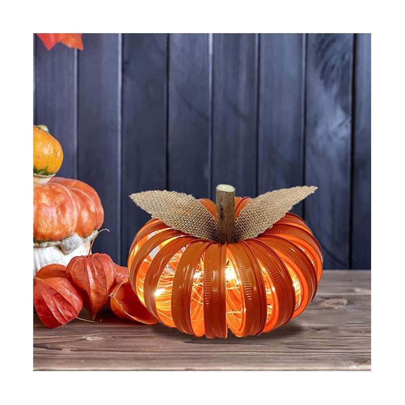 Halloween Mason Jar Lid Pumpkin Led Light Glowing Ornament Pumpkin Lantern Ornaments