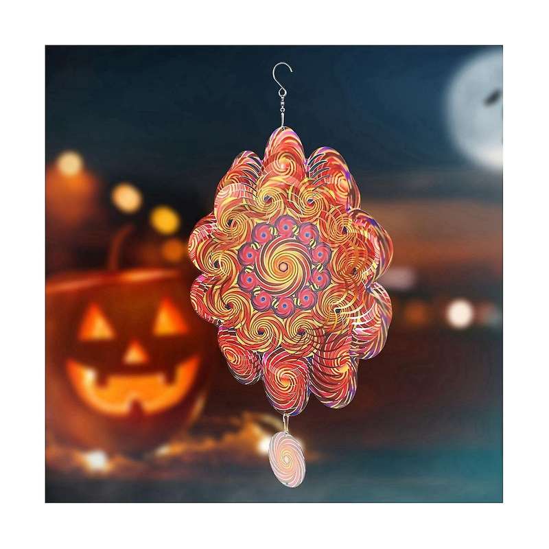 Halloween Lollipop Wind Spinner Rotating Garden Hanging Decor Kinetic Sculpture Wind Chime Yard Holi