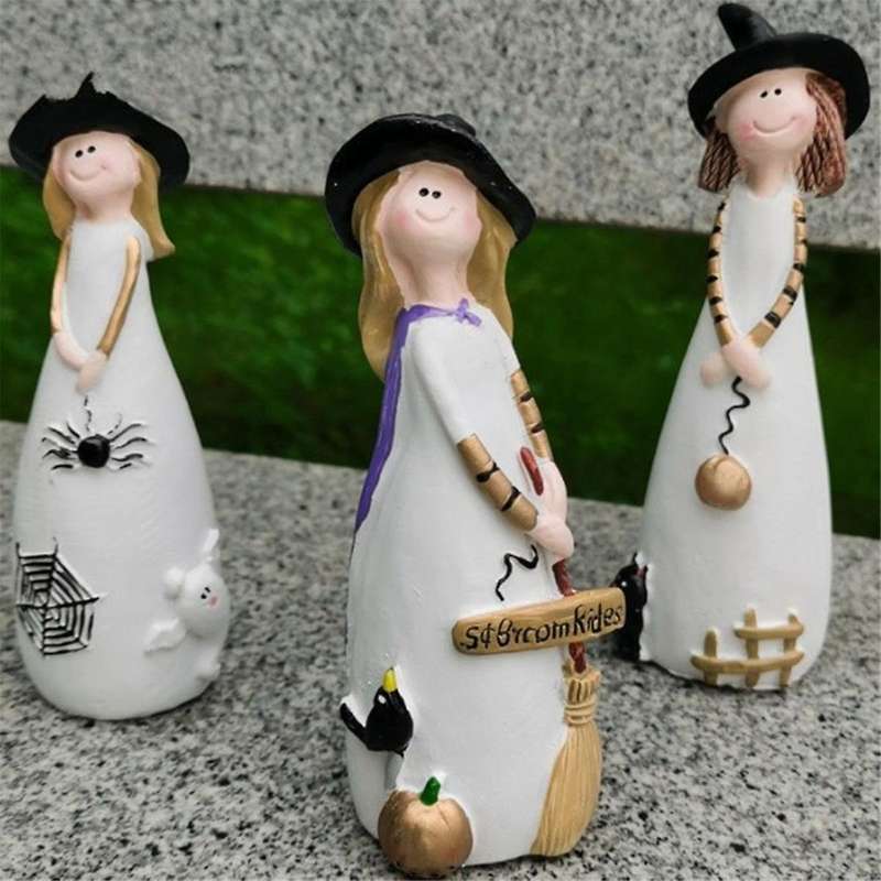 Halloween New Witch Resin Statue Home Cute Witch Resin Desktop Ornaments