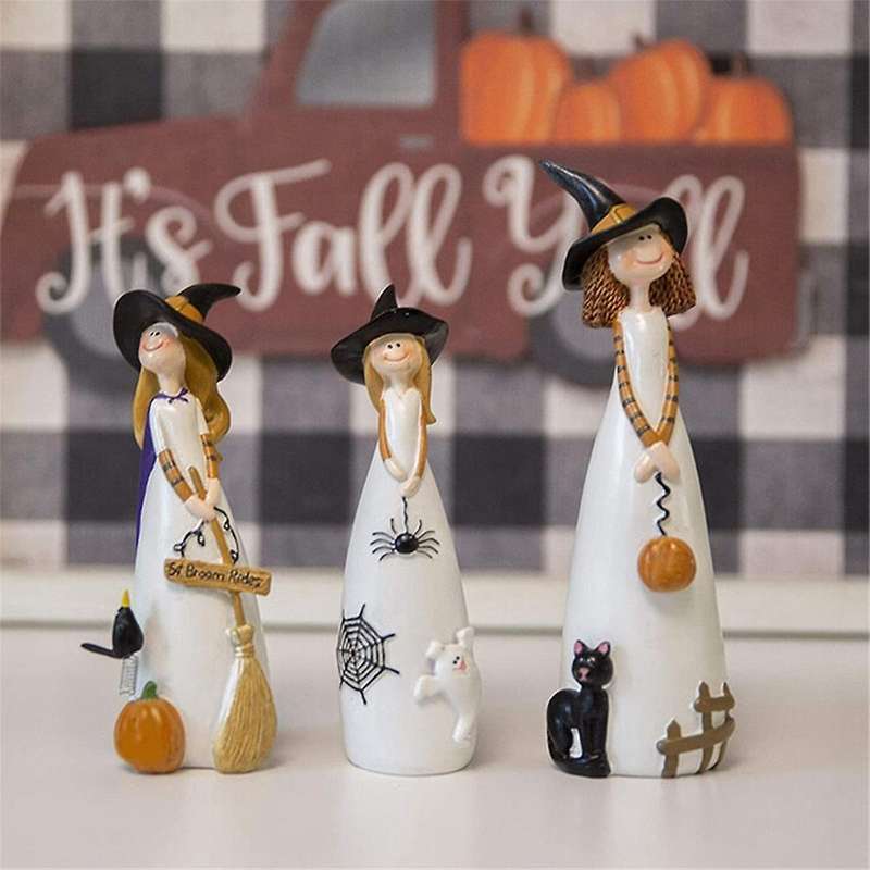 Halloween New Witch Resin Statue Home Cute Witch Resin Desktop Ornaments
