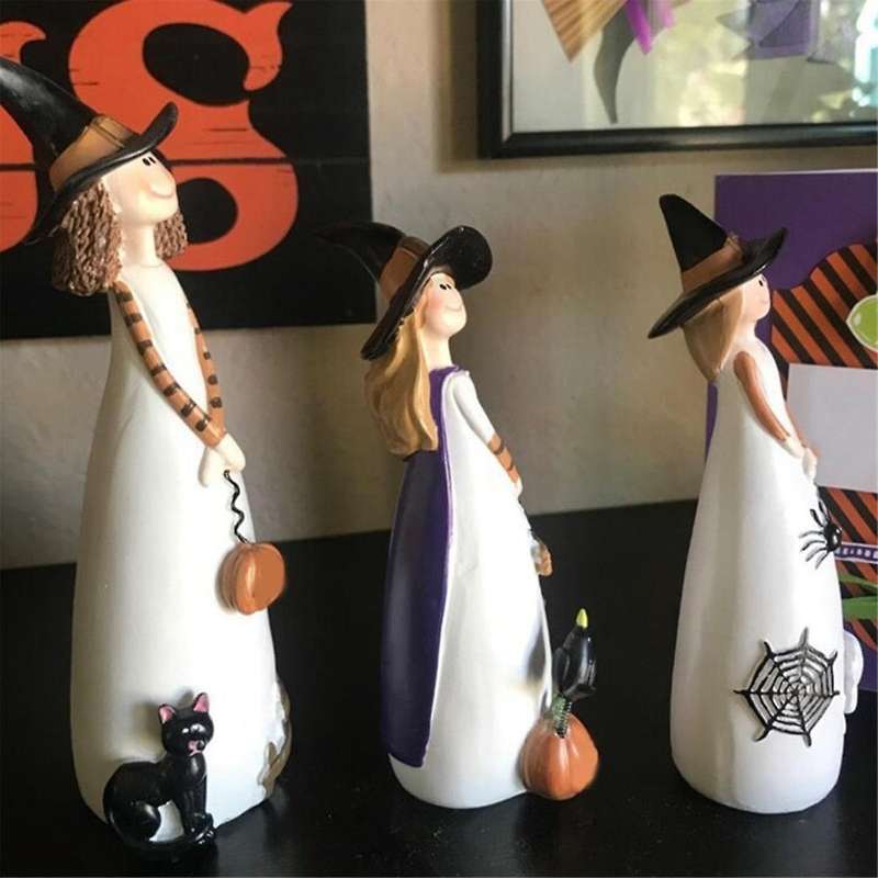 Halloween New Witch Resin Statue Home Cute Witch Resin Desktop Ornaments