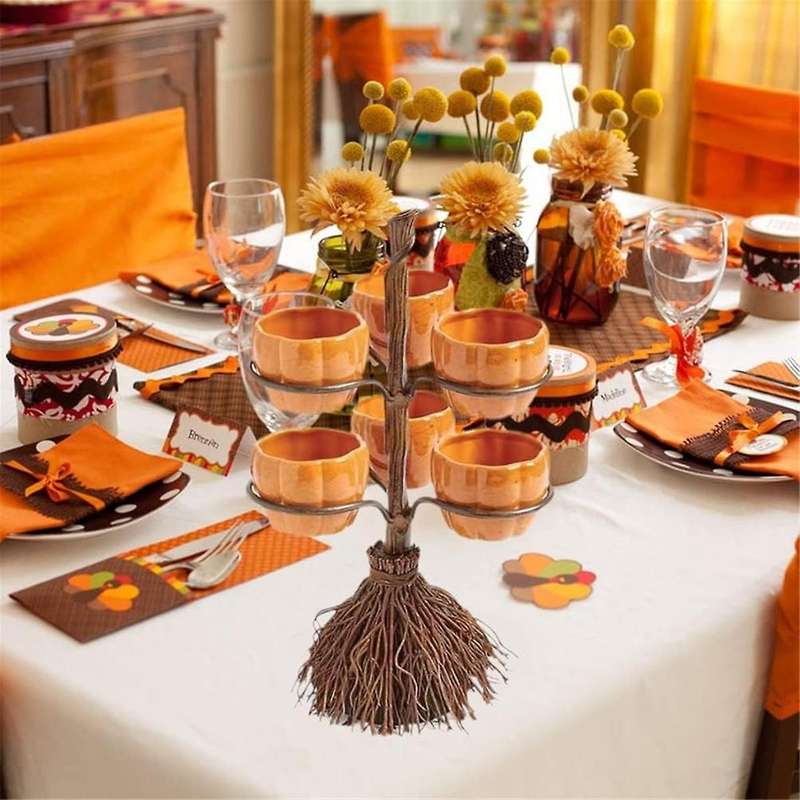 Halloween Pumpkin Snack Bowl Stand, Halloween Broomstick Snack Bowl Stand, Pumpkin Snack Tray, Detac