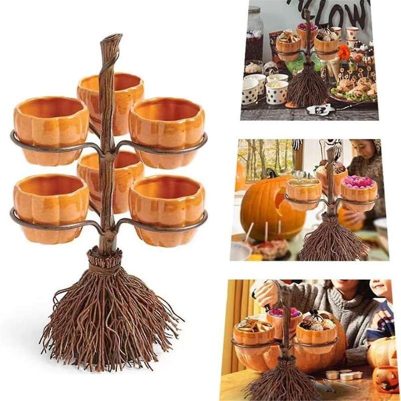 Halloween Pumpkin Snack Bowl Stand, Halloween Broomstick Snack Bowl Stand, Pumpkin Snack Tray, Detac