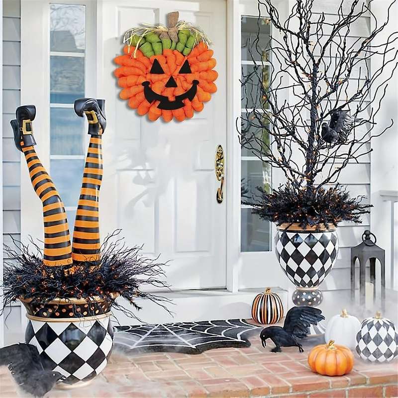 Halloween Pumpkin Door Hanging Wreath Decorations Party Supplies Sturdy Welcome Sign for Autumn Harv