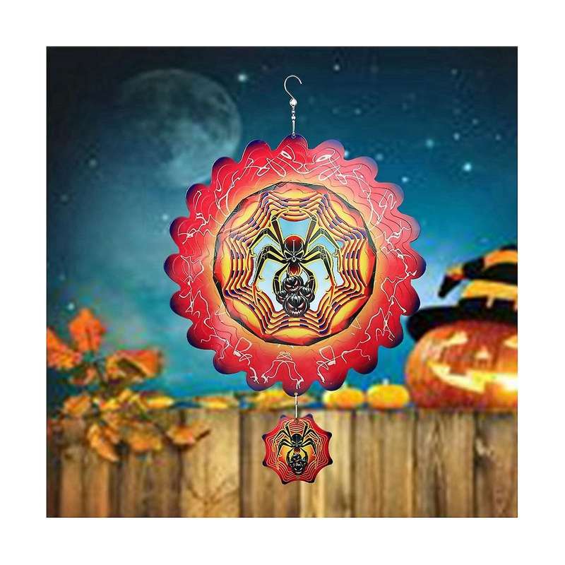 Halloween Spider Wind Spinner Rotating Garden Hanging Decor Kinetic Sculpture Wind Chime Yard Holida