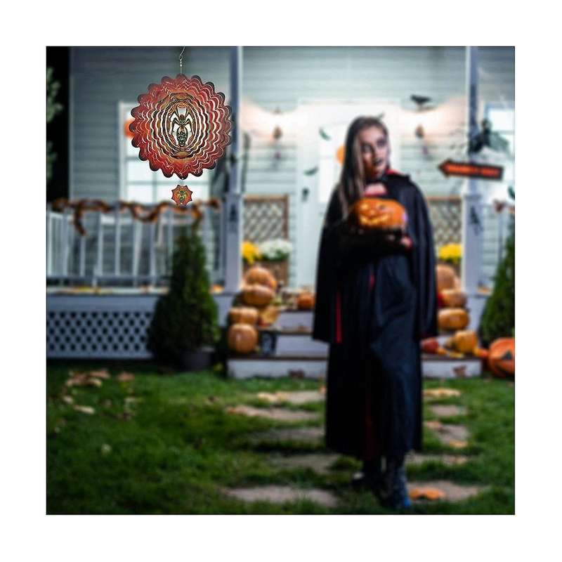 Halloween Spider Wind Spinner Rotating Garden Hanging Decor Kinetic Sculpture Wind Chime Yard Holida