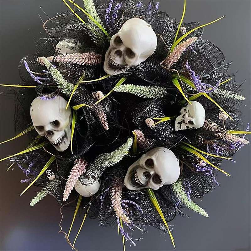 Halloween Skull Wreath, Halloween Wreath, Artificial Skull Wreath for Indoor Party Home