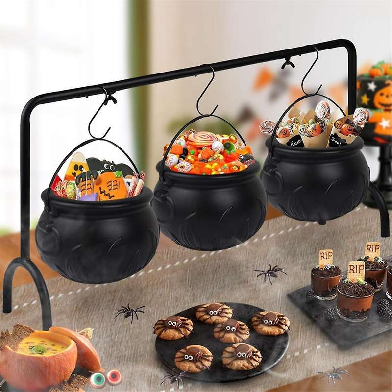 Halloween Witch Cauldron Candy Serving Bowl Decor Spooky Candy Bucket Punch Bowls Cauldron Bowls wit
