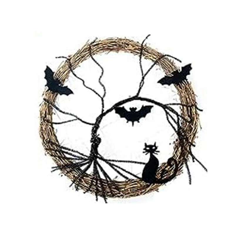 Halloween Wreaths for Front Door,Halloween Wreath, Bat and Black -Decor Halloween Door-Wreath Decor