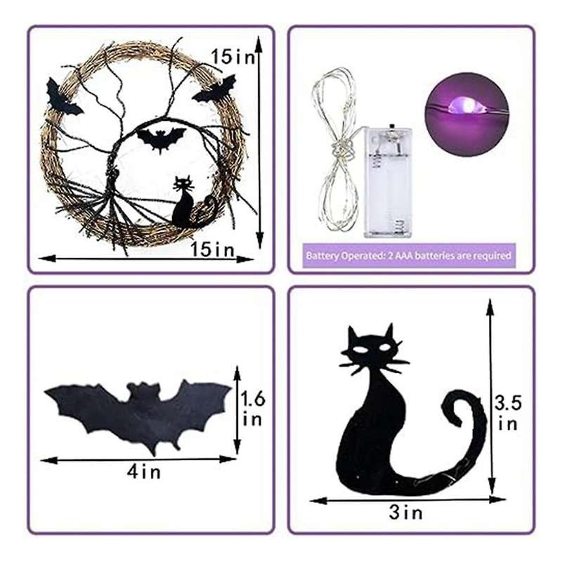 Halloween Wreaths for Front Door,Halloween Wreath, Bat and Black -Decor Halloween Door-Wreath Decor