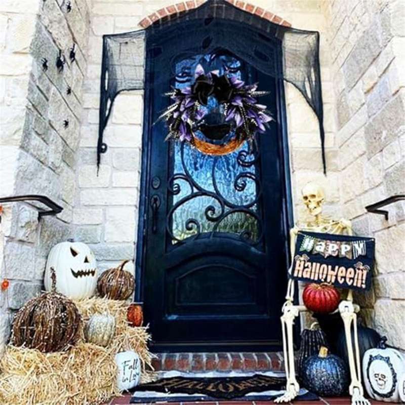 Halloween Wreath for Front Door, Halloween Crow Wreath with Bow Tie for Halloween Decoraion Artifici