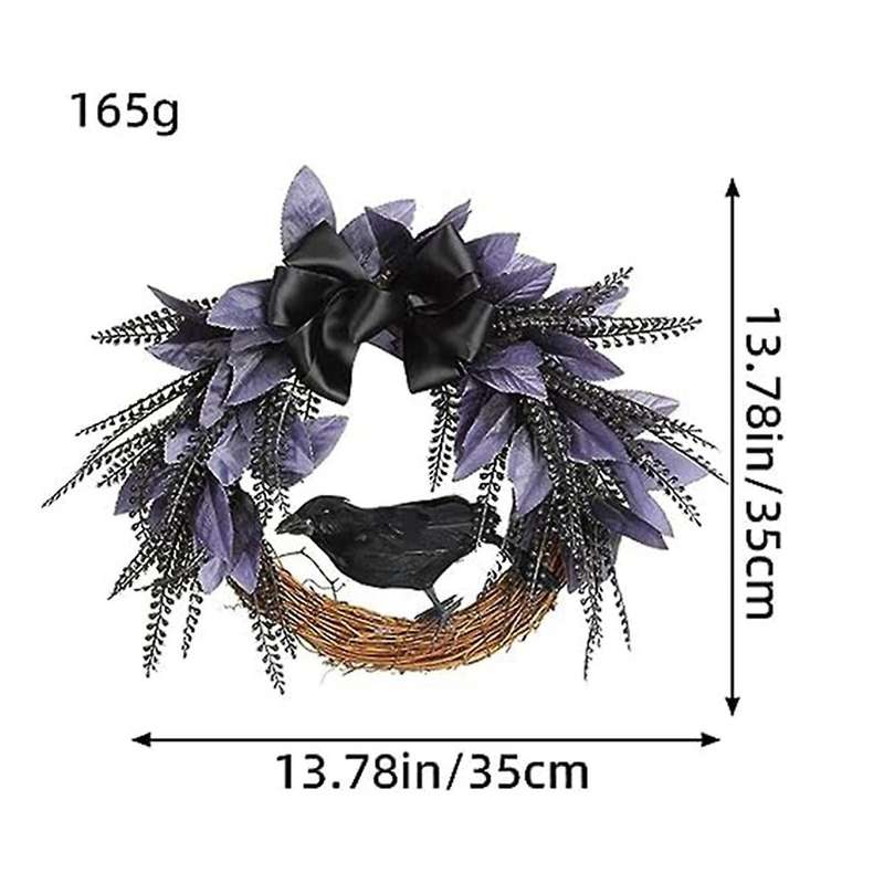 Halloween Wreath for Front Door, Halloween Crow Wreath with Bow Tie for Halloween Decoraion Artifici