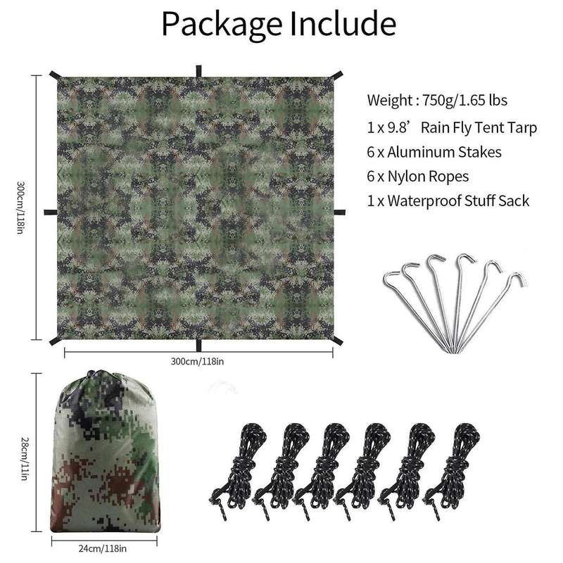 Hammock Rain Fly Tent Tarp 10 x 10 FT Waterproof Camping Tarp Shelter UV Protection Ripstop Nylon Pi