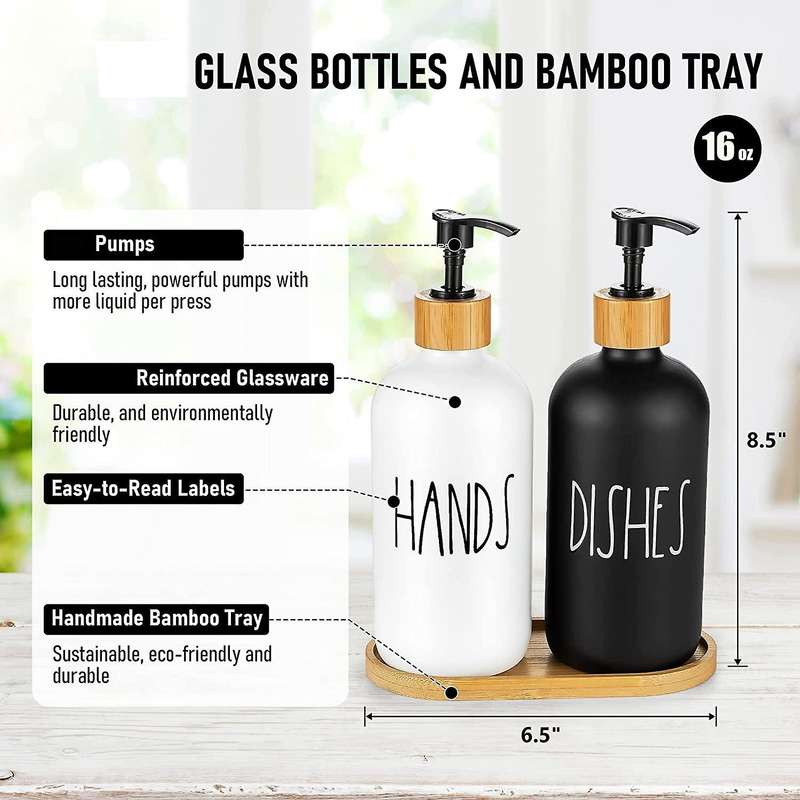Hand and Dish Soap Dispenser for Kitchen Sink - Farmhouse Kitchen Soap Dispenser Set with Tray (bla