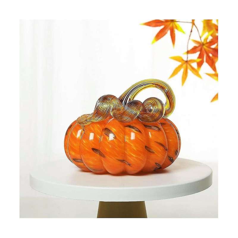 Hand Blown Glass Orange Pumpkin Figurines Crystal Pumpkin Home Decor Collectible Figurine Home Decor