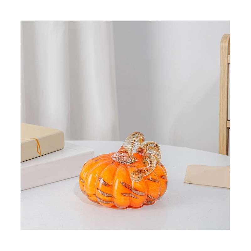 Hand Blown Glass Orange Pumpkin Figurines Crystal Pumpkin Home Decor Collectible Figurine Home Decor