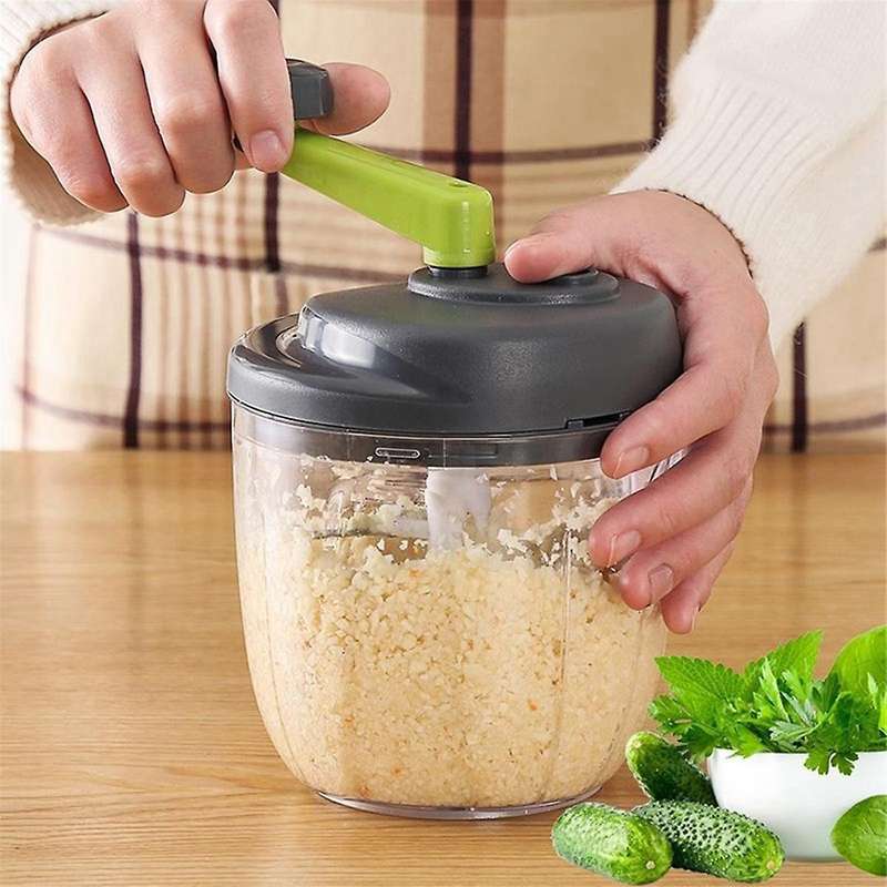 Hand Chopper, Manual Food Chopper, Hand Crank Onion Spinner, Food Chopper with Container, Rotary On