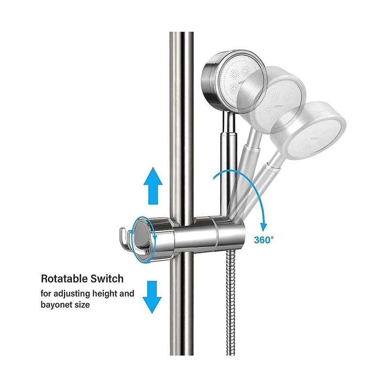 Hand Shower Holder with 2 Hooks, Adjustable Shower Holder, 360 Rotatable Shower Holder, for Bathroom