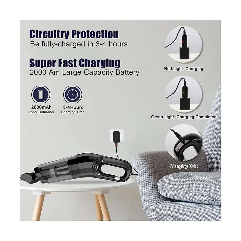 Hand Vacuum Cleaner Cordless Portable Handheld Vacuum Rechargeable Small Car Vacuum with 120w High