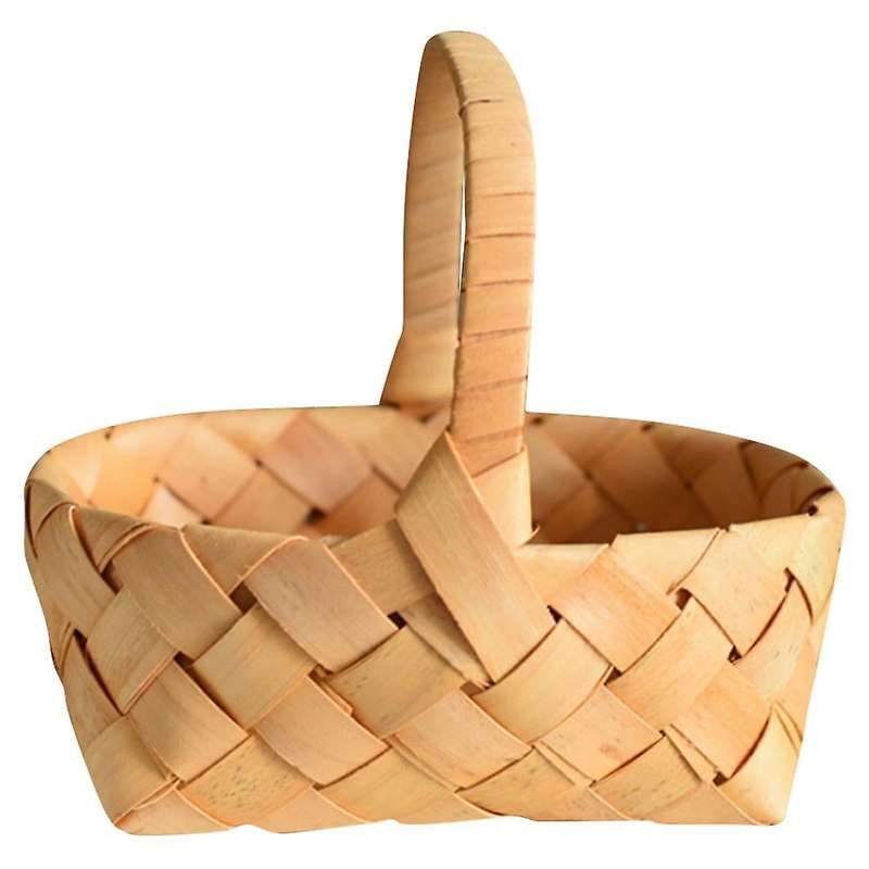 Hand Woven Bread Fruit Storage Basket Wood Chip Woven Storage Box Japanese Food Tray with Portable H