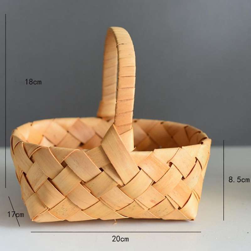 Hand Woven Bread Fruit Storage Basket Wood Chip Woven Storage Box Japanese Food Tray with Portable H