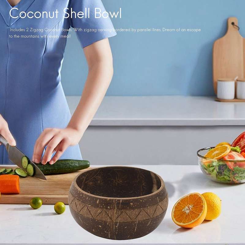 Handcarved Coconut Bowl, Organic Salad Smoothie Buddha Acai Bowl for Kitchen, Dining and Decoratio