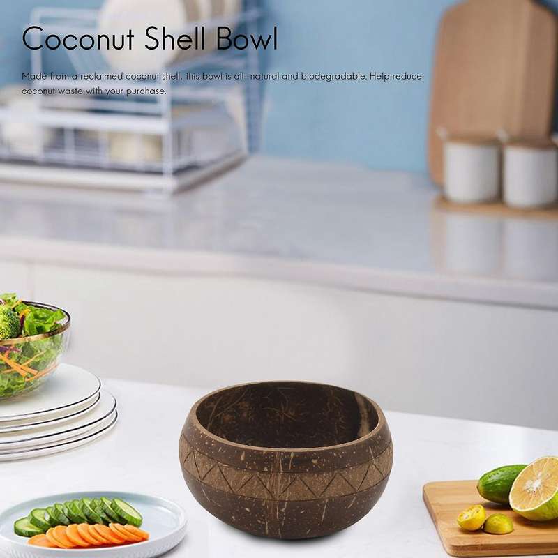 Handcarved Coconut Bowl, Organic Salad Smoothie Buddha Acai Bowl for Kitchen, Dining and Decoratio