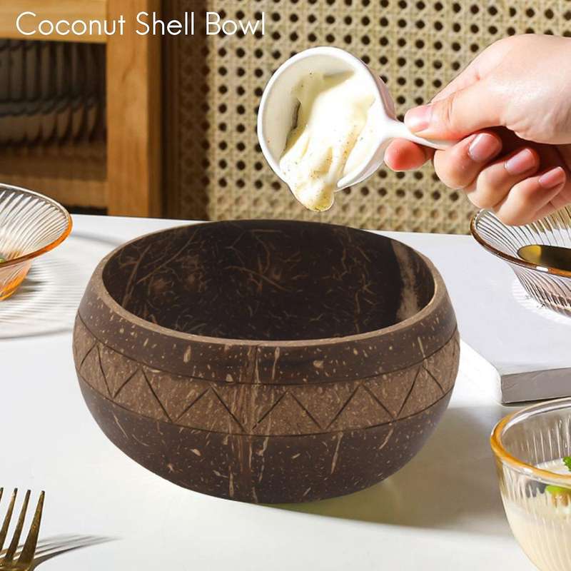 Handcarved Coconut Bowl, Organic Salad Smoothie Buddha Acai Bowl for Kitchen, Dining and Decoratio
