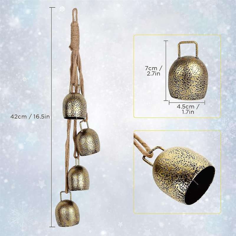 Handheld Chimes Bell Metal Vintage Cowbell,Christmas Bell, Hanging Cow Bell Decorations