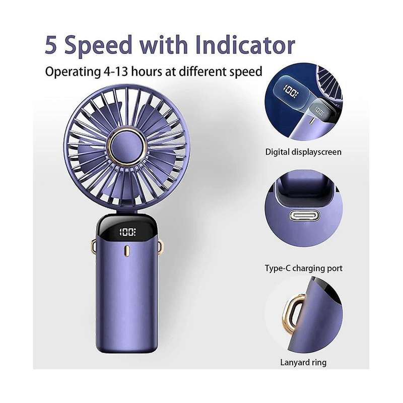 Handheld Fan,portable Personal Fan,5000mah Rechargeable,5 Speeds with Led Display,90 Adjustable