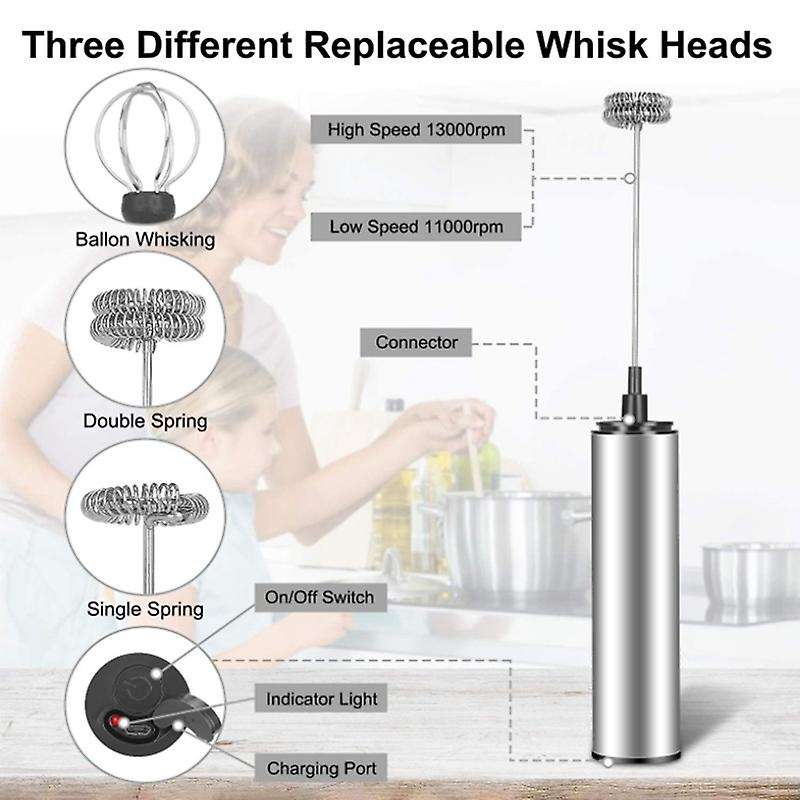 Handheld Coffee Frother Electric Whisk, Usb Rechargeable Foam Maker Bubbler Egg Beater for Hot Cho