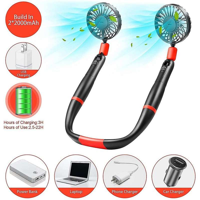 Handheld Neck Fan, 2-in-1 Portable Mini Wearable Necklace Fan with LED Display, for Gym Hiking Campi